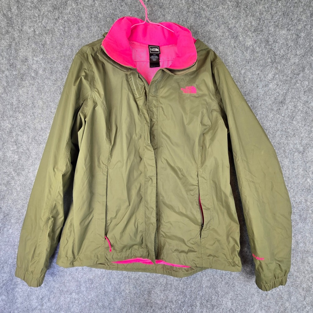 The North Face Jacket Womens Large Green Pink Resolve Rain Coat Hooded Shell